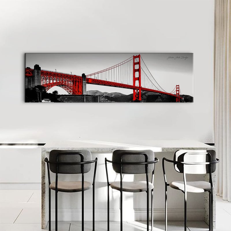 sunfrower San Francisco Golden Gate Bridge Wall Art Modern Canvas Prints Cityscape Pictures for Living Room Bedroom Decor Red Black and White California City Wall Paintings Artwork Office Home Decorations - Image 5
